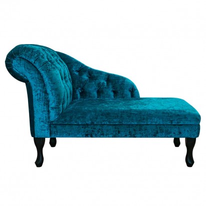 45" Medium Buttoned Chaise Longue in Pastiche Crush Slub Teal Fabric