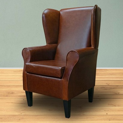 Large High Back Chair in Highland Nut Brown Genuine...
