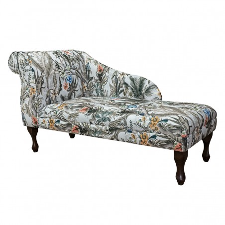 52" Medium Chaise Longue in Maestro Ribera Cream Botanical Printed Velvet Fabric