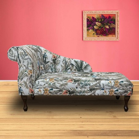 52" Medium Chaise Longue in Maestro Ribera Cream Botanical Printed Velvet Fabric