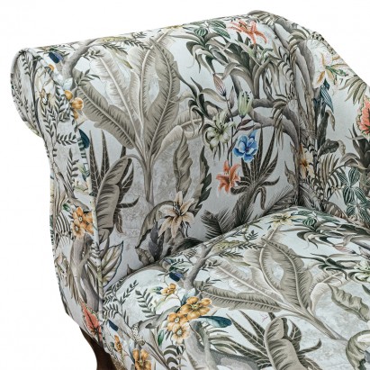 52" Medium Chaise Longue in Maestro Ribera Cream Botanical Printed Velvet Fabric