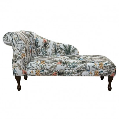 52" Medium Chaise Longue in Maestro Ribera Cream Botanical Printed Velvet Fabric