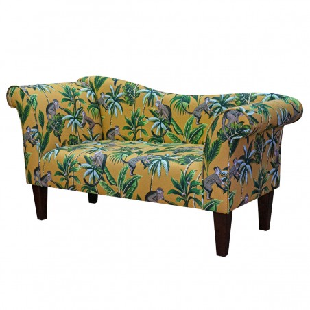 Designer Chaise Sofa in Monkey Ochre Tropical 100% Cotton Fabric