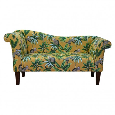 Designer Chaise Sofa in Monkey Ochre Tropical 100% Cotton Fabric