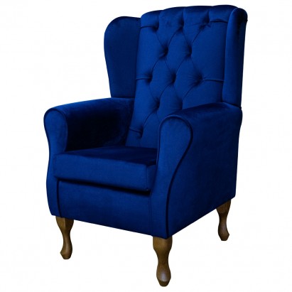 Standard Wingback Fireside Chair in Monaco Royal Blue Supersoft Velvet Fabric