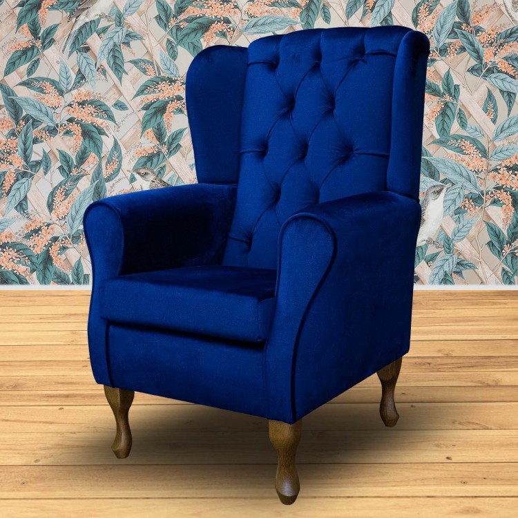 Standard Wingback Fireside Chair in Monaco Royal Blue Supersoft Velvet Fabric