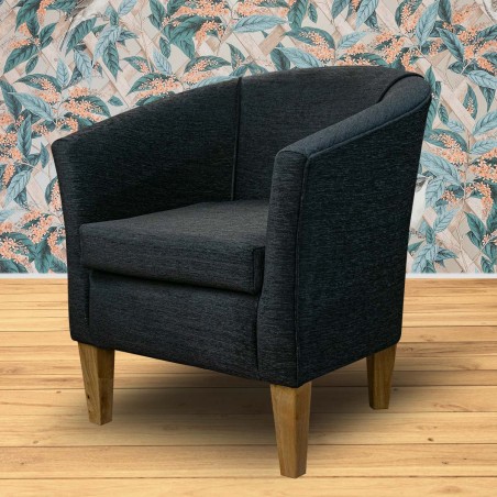 LUXE Designer Tub Chair in Aqua Clean Tenby Charcoal Fabric