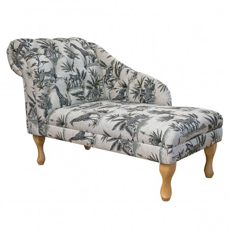 45" Medium Chaise Longue in Safari Wildlife Cotton-Linen Fabric