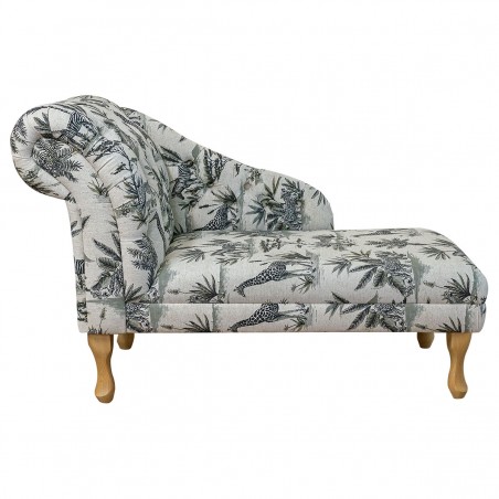 45" Medium Chaise Longue in Safari Wildlife Cotton-Linen Fabric