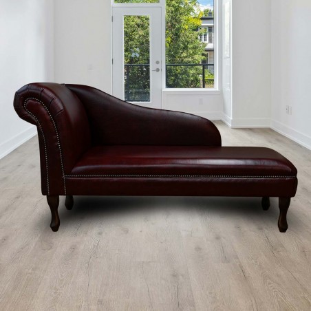 56" Medium Chaise Longue in an Oxblood Genuine Leather