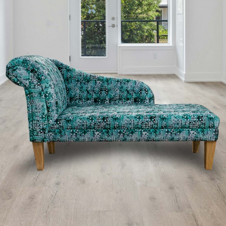 52" Medium Chaise Longue in Prints Majestic Lagoon Velvet Fabric