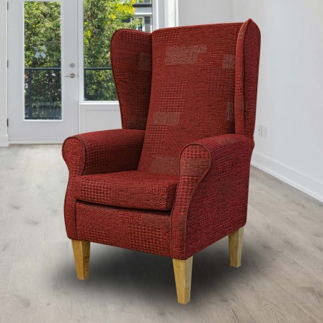 Large High Back Chair in Zaffiro Russet Patchwork Jacquard Weave Fabric