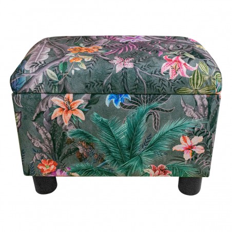 Pouffe Stool in Maestro Ribera Grey Botanical Printed Velvet Fabric