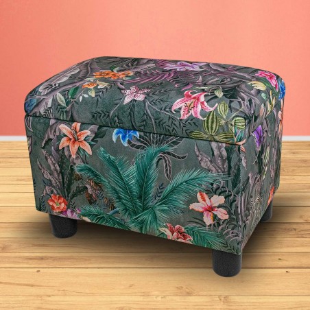 Pouffe Stool in Maestro Ribera Grey Botanical Printed Velvet Fabric