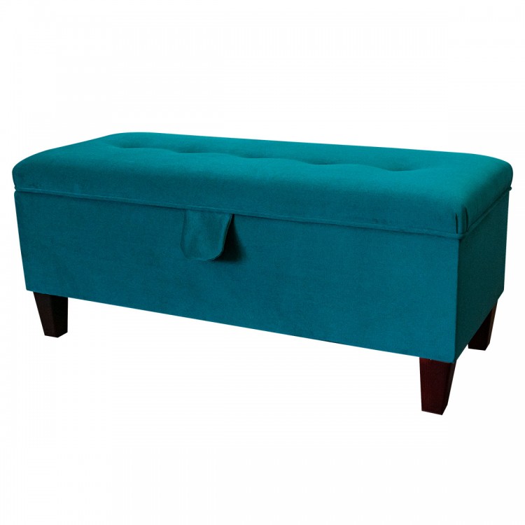 Buttoned Storage Bench in Malta Peacock Luxury Velvet Fabric