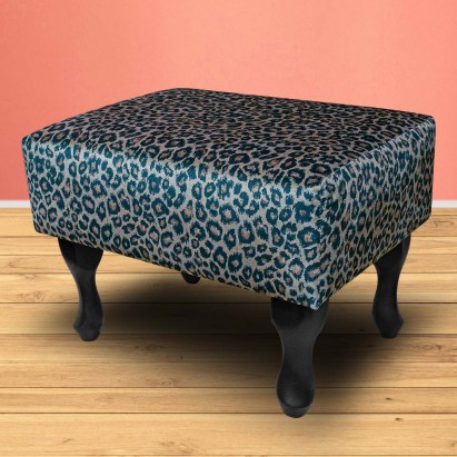 LUXE Small Footstool in Prints Leopard Print Fabric