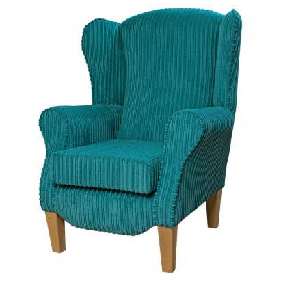 CLEARANCE Duchess Wingback Armchair in a Conway Teal Jumbo Cord Fabric