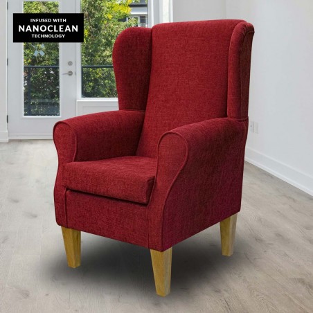 Standard Wingback Fireside Chair in Finesse Claret Easyclean Cotton Fabric