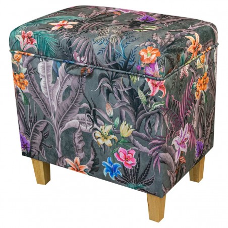 Tall Storage Ottoman in Maestro Ribera Grey Botanical Printed Velvet Fabric