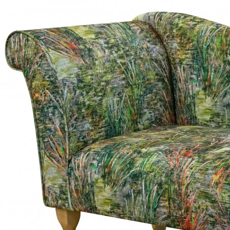 Designer Chaise Sofa in Maestro Mir Floral Green Printed Velvet Fabric