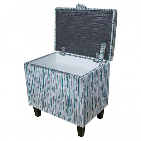 LUXE Tall Storage Ottoman in Extravaganza Stripe Burst Teal Fabric