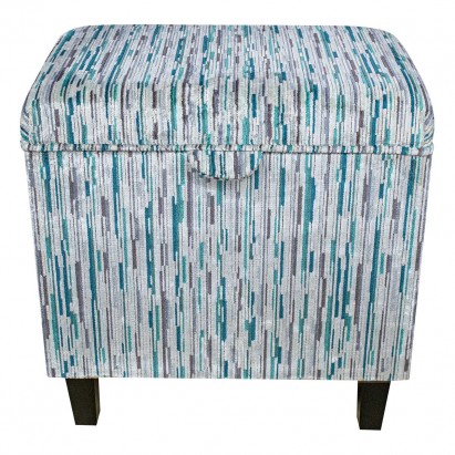 LUXE Tall Storage Ottoman in Extravaganza Stripe Burst Teal Fabric