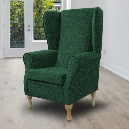 Large High Back Chair in Fontana Emerald Retro Swirl Fabric