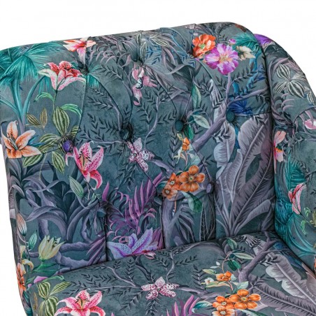 41" Buttoned Mini Chaise Longue in Maestro Ribera Grey Botanical Printed Velvet Fabric