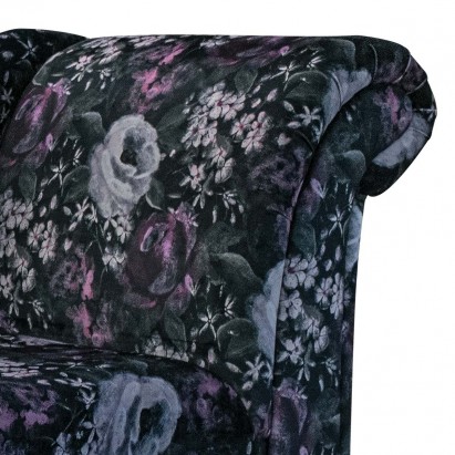 60" Large Chaise Longue in Prints Blossom Aubergine Velvet Fabric