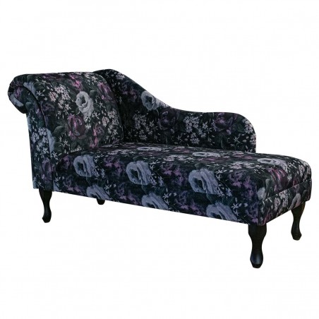 60" Large Chaise Longue in Prints Blossom Aubergine Velvet Fabric