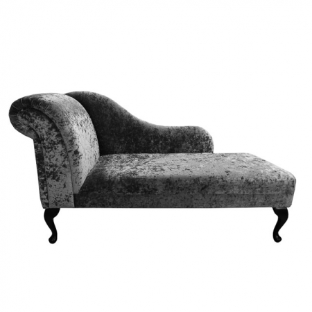 60" Classic Style Chaise Longue in a Pewter / Grey / Silver Crushed Velvet Chenille - SENS1184