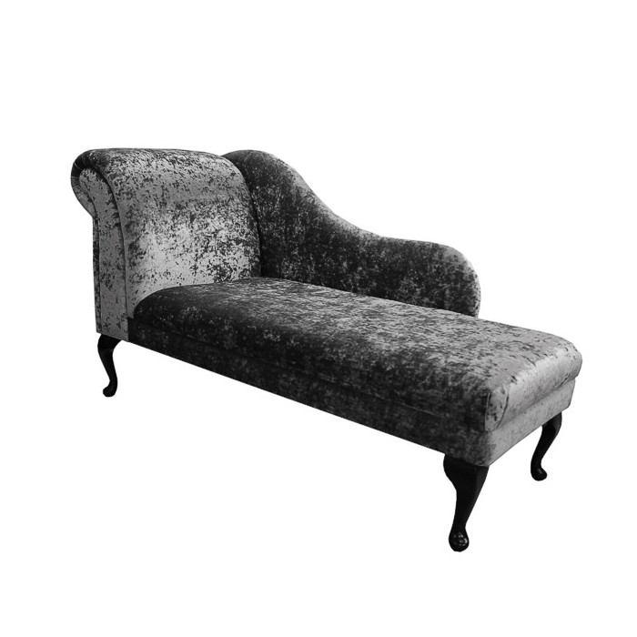 60" Classic Style Chaise Longue in a Pewter / Grey / Silver Crushed Velvet Chenille - SENS1184