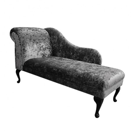 60" Classic Style Chaise Longue in a Pewter / Grey / Silver Crushed Velvet Chenille - SENS1184