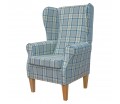 Large High Back Chair in Piazza Ocean Plaid Fabric