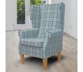 Large High Back Chair in Piazza Ocean Plaid Fabric