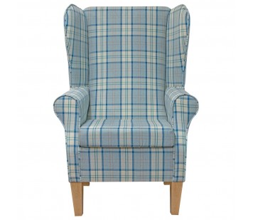 Large High Back Chair in Piazza Ocean Plaid Fabric