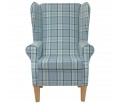 Large High Back Chair in Piazza Ocean Plaid Fabric