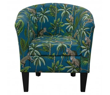 Designer Tub Chair in Monkey Teal 100% Cotton Fabric