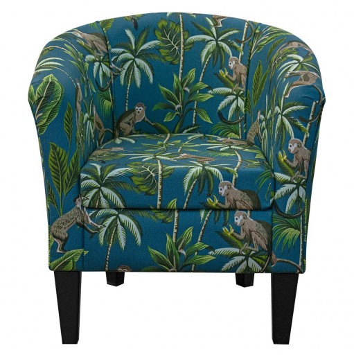 Designer Tub Chair in Monkey Teal 100% Cotton Fabric