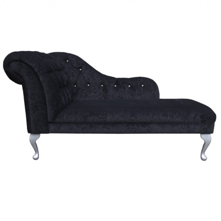 60" Classic Style Deep Buttoned Chaise Longue in a Black Noir Pimlico fabric - 16023