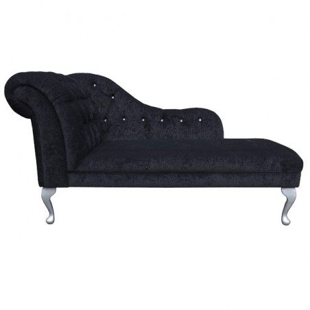 60" Large Deep Buttoned Chaise Longue in a Plush Black Fabric