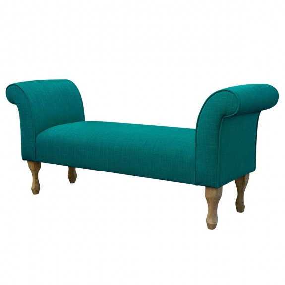 56" Medium Window Seat Settle in Emporio Teal Faux Slub Linen Fabric