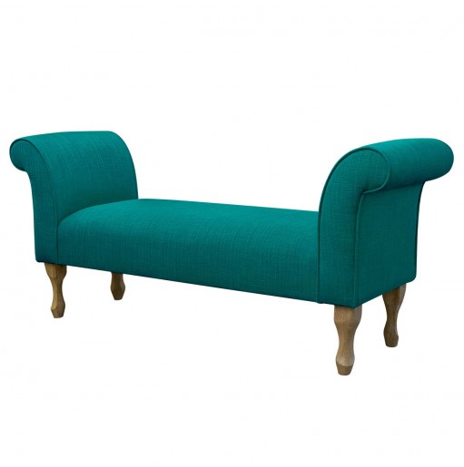 56" Medium Settle in Emporio Teal Faux Slub Linen Fabric