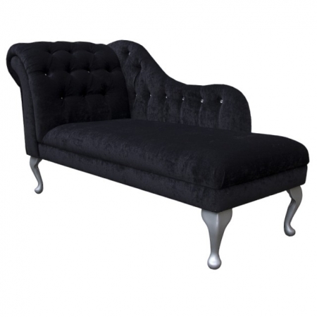 60" Classic Style Deep Buttoned Chaise Longue in a Black Noir Pimlico fabric - 16023