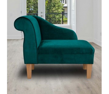 36" Compact Chaise Longue in Ombra Teal Shadow Velvet Fabric