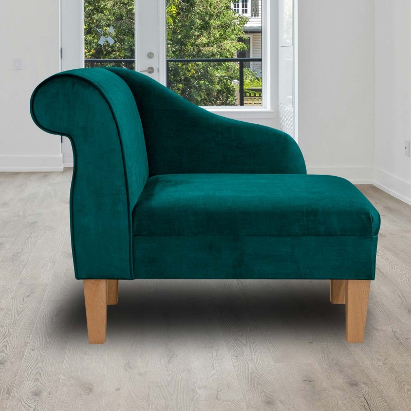 36" Compact Chaise Longue in Ombra Teal Shadow Velvet Fabric