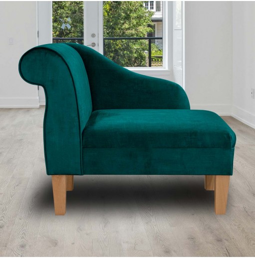 36" Compact Chaise Longue in Ombra Teal Shadow Velvet Fabric