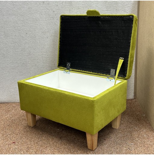 CLEARANCE Storage Ottoman in Tennis Green Fabric