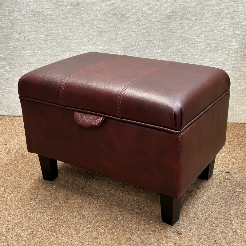 CLEARANCE Storage Ottoman in Oxblood Genuine Leather