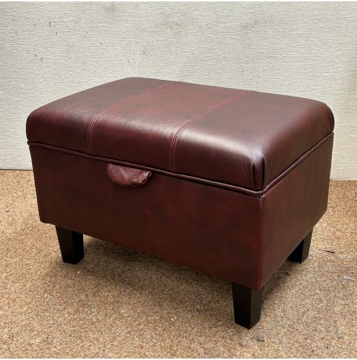 CLEARANCE Storage Ottoman in Oxblood Genuine Leather